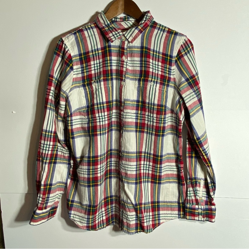 St. John's Bay Multicolor 100% Cotton Plaid Flannel Long Sleeve Shirt Blouse